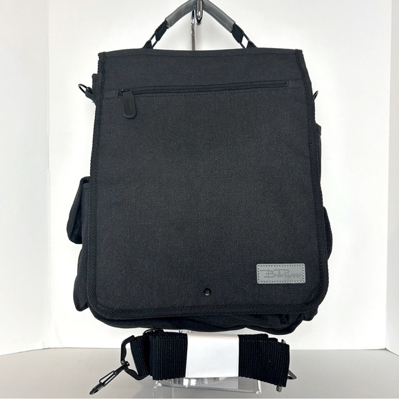 Bella Russo 14" Canvas Messenger Bag Black Shoulder Organizer Pockets New - Picture 1 of 9